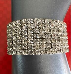 7 Rows of Blingy Rhinestones, Small Stretch Cuff Bracelet 1" Wide